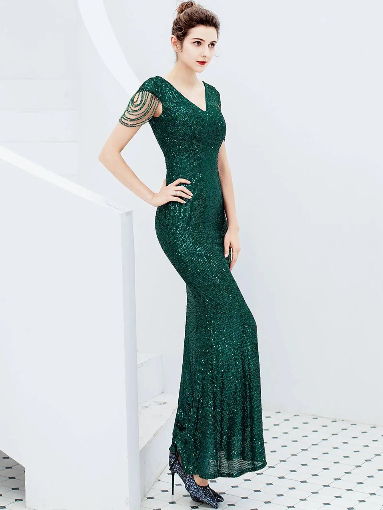 Sexy vintage maxi black sequin summer dress women 2025 elegant luxury birthday party long dresses fishtail evening dress vestido