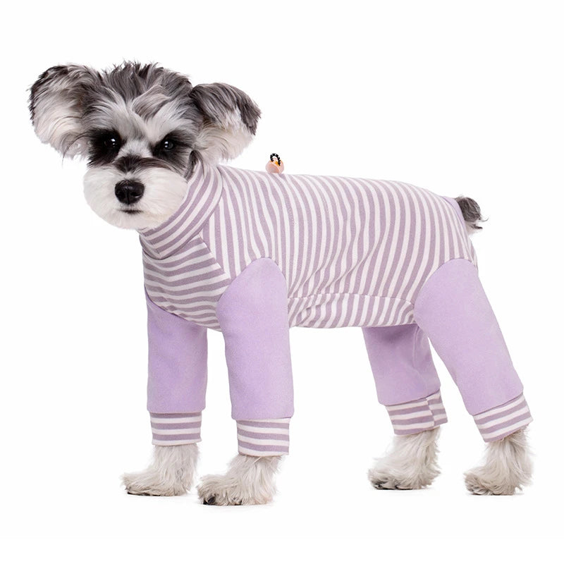 Stripe Fleece Jumpsuit For Small Dogs Winter Dog Clothes Warm Pajamas Dog Long Sleeve Bodysuit Puppy Teddy Chihuahua Clothes