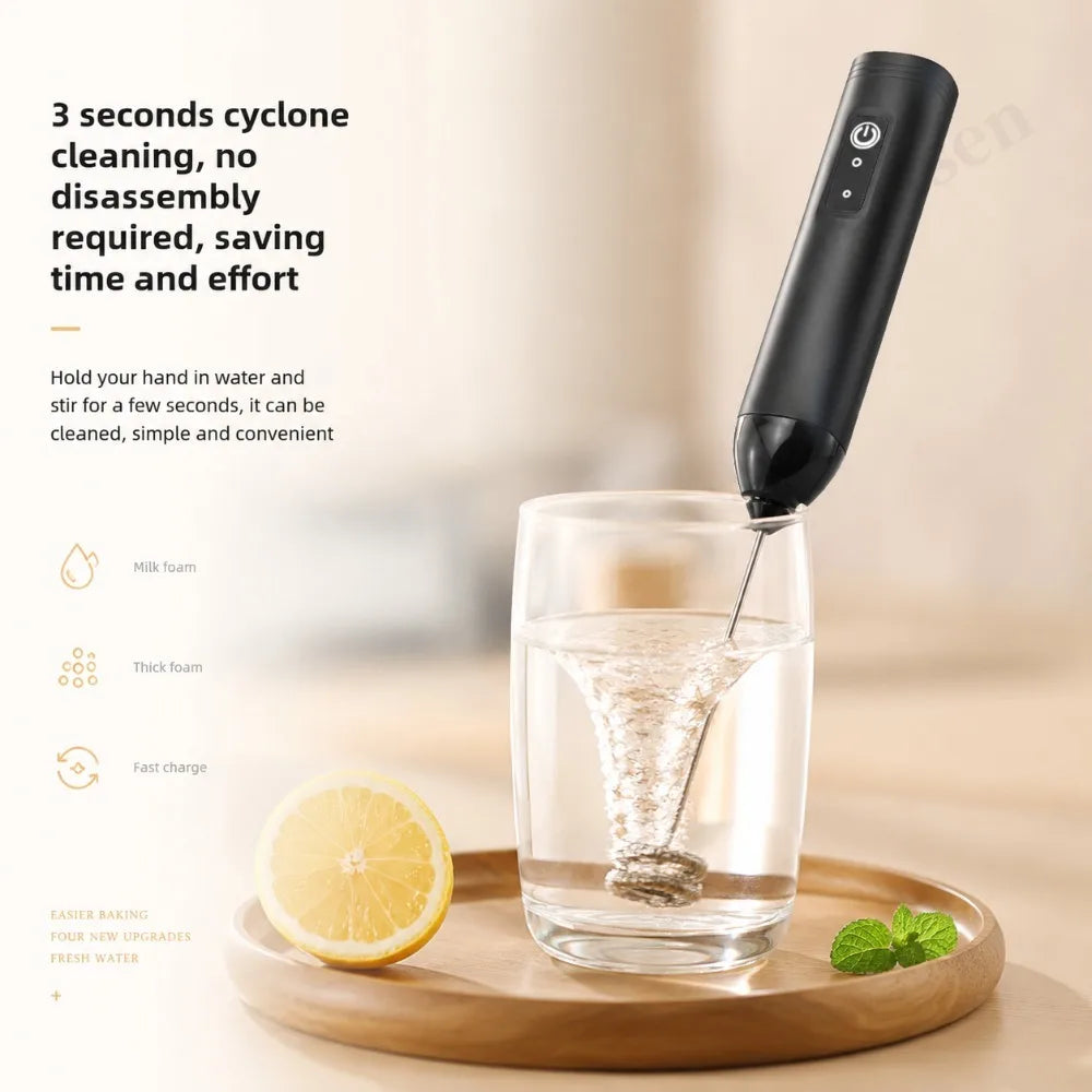 Electric Milk Frother + Egg Beater Wireless Type-C Charging 3 Speeds Mini Handheld Foam Maker Coffee Whisk Cooking Tools