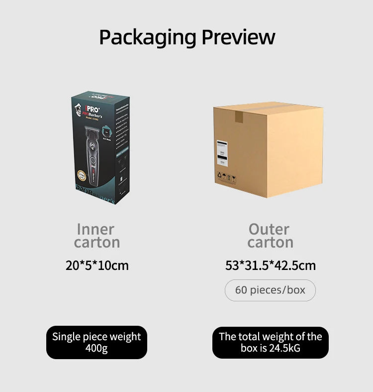 iPRO S1082 Professional Electric Hair Clipper 7700RPM High Speed 1600mAh Long Battery Life Magnetic Comb Attachment Set