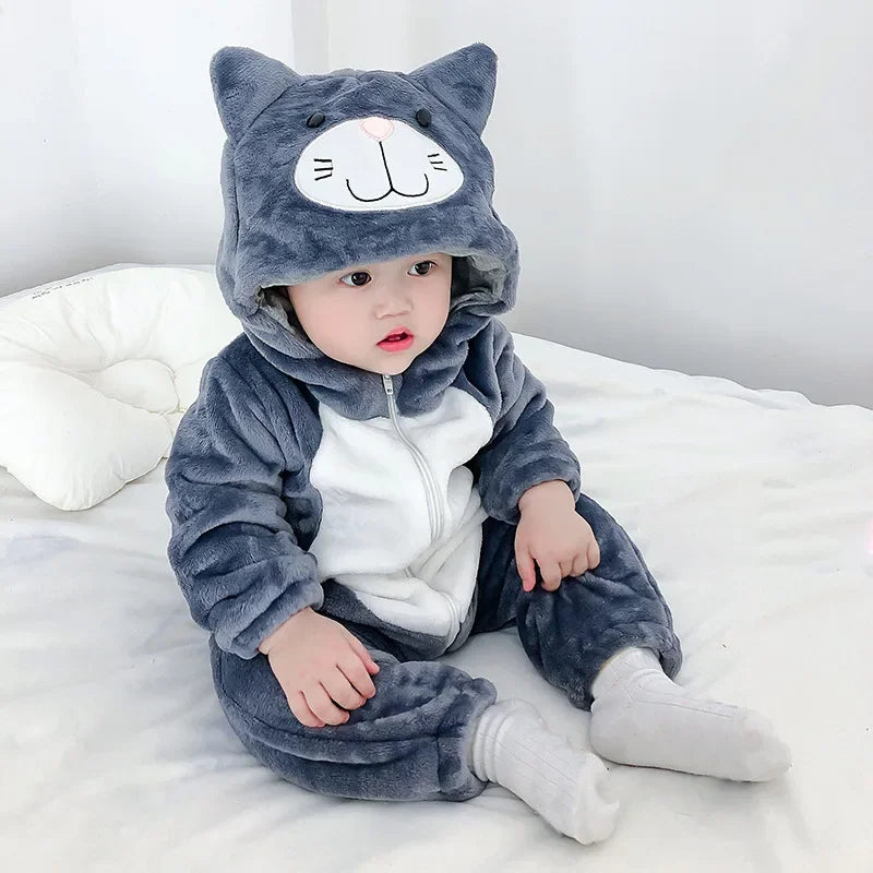 Lovely Cat Costume Baby Boys Girls Clothes Romper Soft Flannel Hooded Bodysuits Pajamas Winter Infant Jumpsuit Toddler Outfits