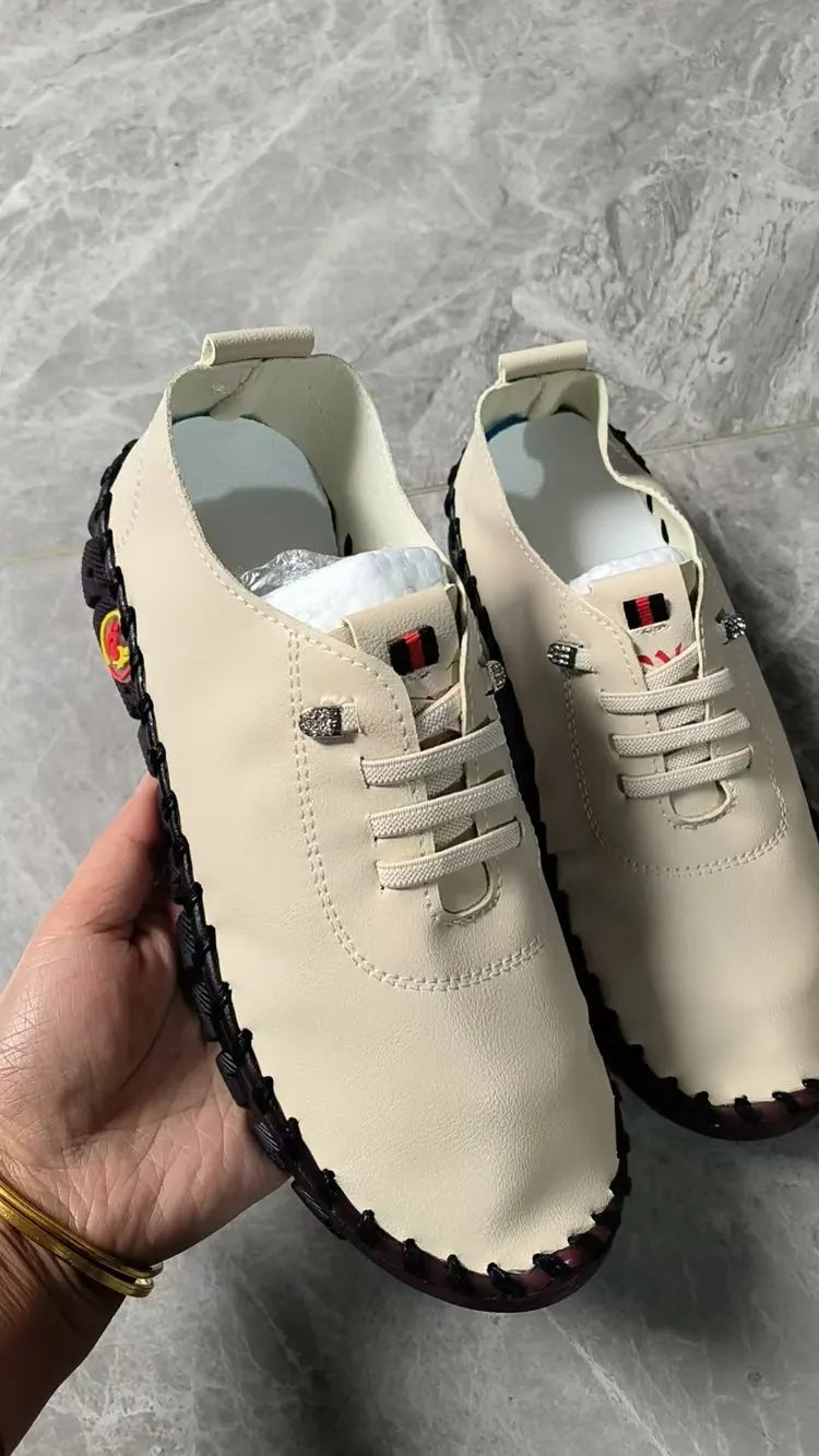 Casual Hand Sewn Women's Single Shoes Soft Bottom Cow Tendon Autumn New Style Comfortable Breathable Wear Resistant Mom Shoes