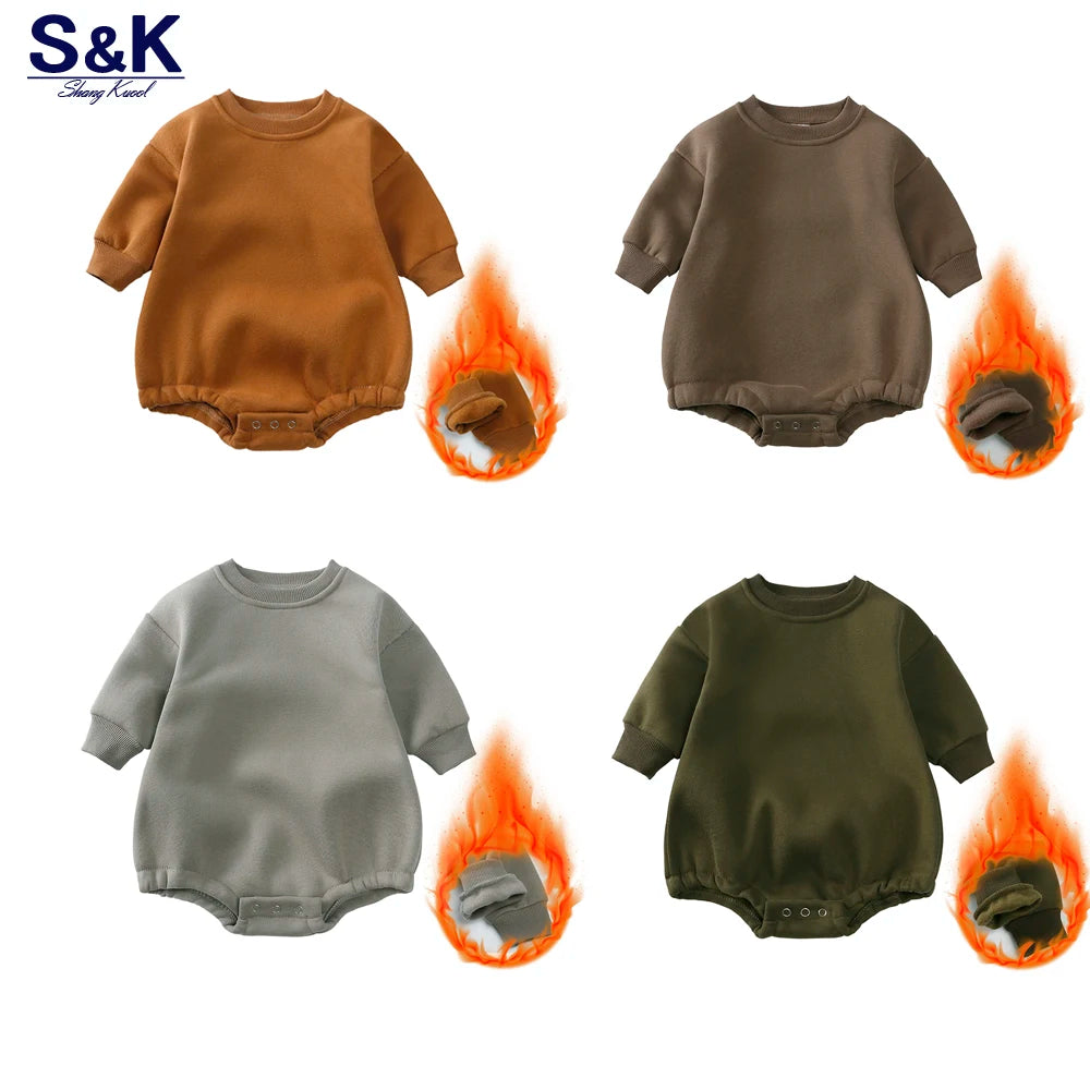 Baby Romper Infant Boy Girl Thick Clothes 6-24M Warm Long Sleeve Newborn Bodysuit Solid Cotton Jumpsuit Soft Winter Clothing