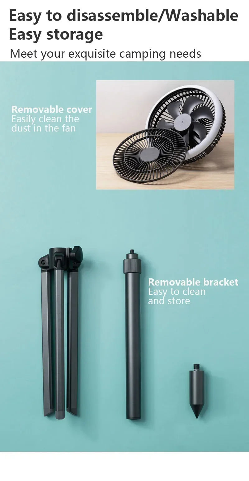 Outdoor Portable Remote Control Camping Fan Retractable Tripod Floor Fan USB Rechargeable 10000mAh Tent Ceiling Fan Ventilator