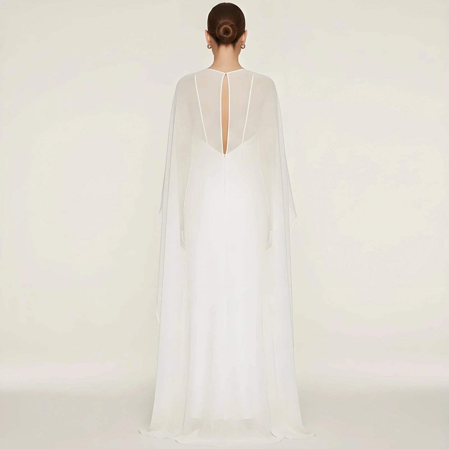Women Chiffon Long Cape High Low Flowy Poncho Sheer Mesh Shawl and Wraps for Evening Dress Wedding Cover Up Capelet
