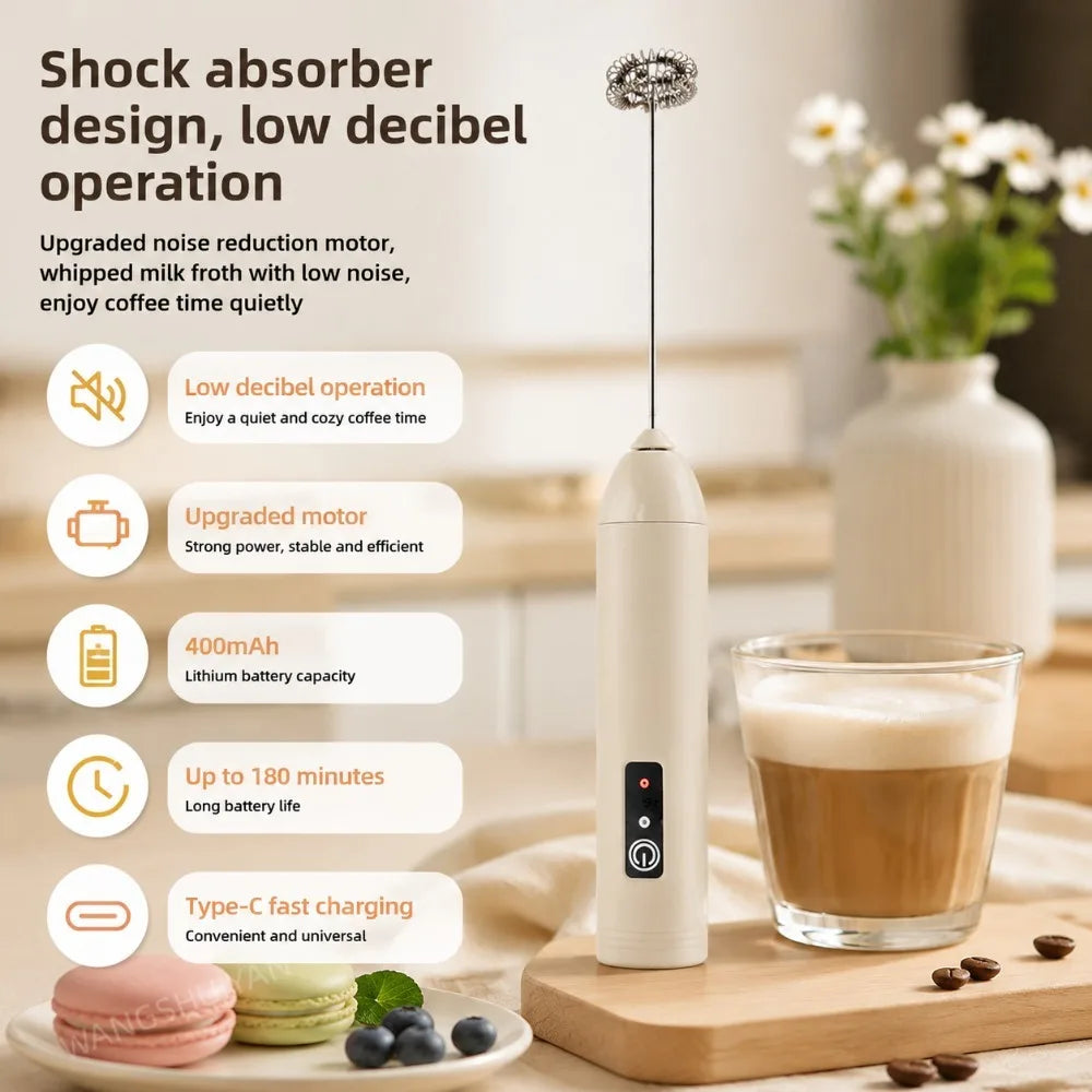 MINI Milk Frother USB Rechargeable 3 Speeds Foam Maker Coffee Whisk Mixer Electric Handle Blender Egg Beater