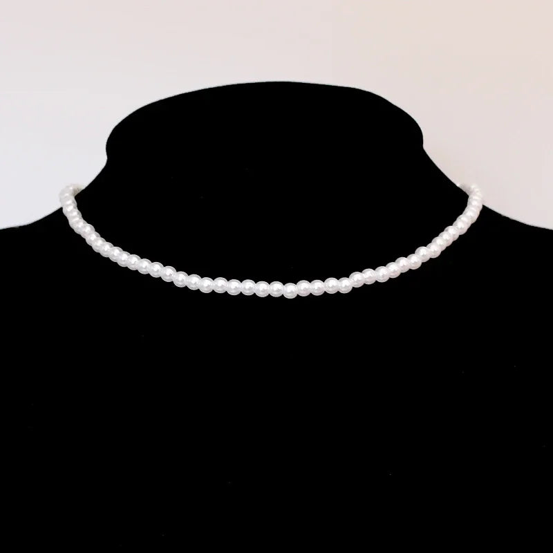 4 5 6 8mm White Pearl Chokers Necklace Clavicle Chain For Women Classic Fashion Elegant Wedding Neck Jewelry Love Pendant Gift