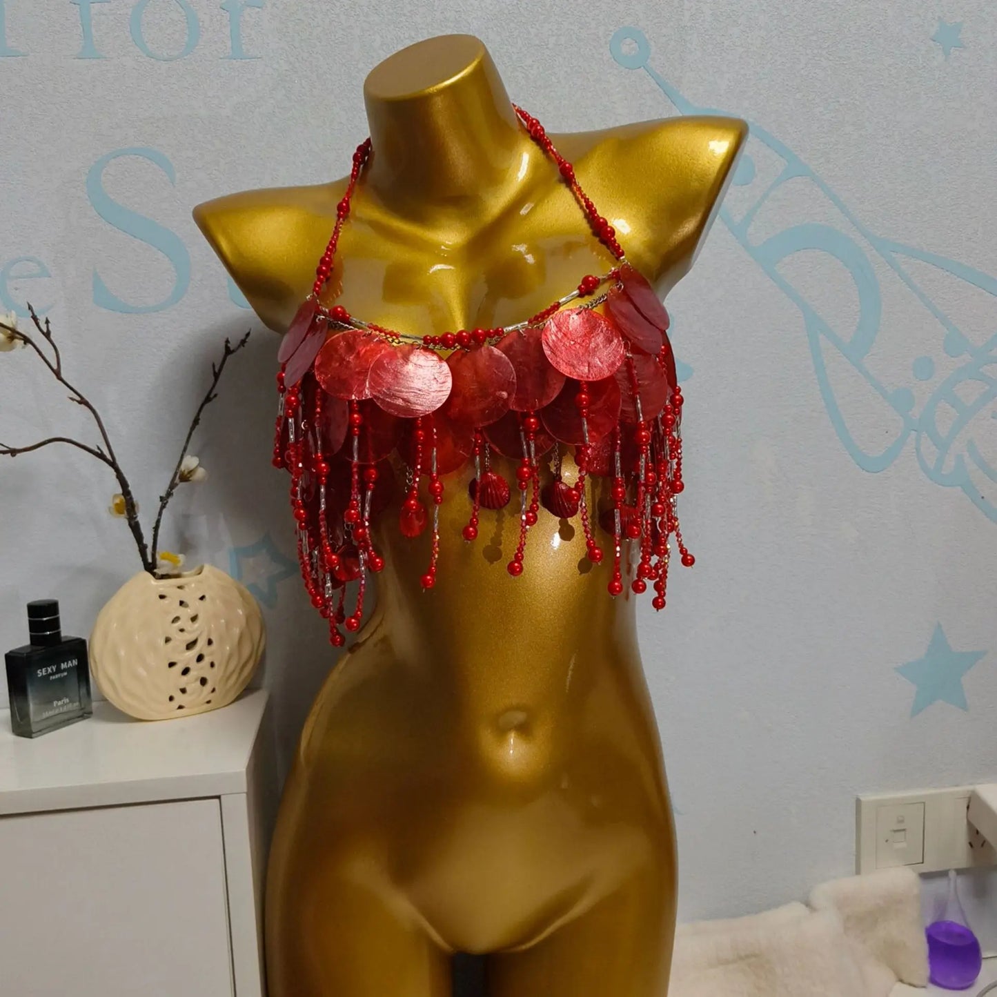 Handmade Sparkly Bohemian Mermaid Shell Beaded Halter Top Women Summer Beach Party Vacation Rave Outfit Sequins Beaded Bra Tops