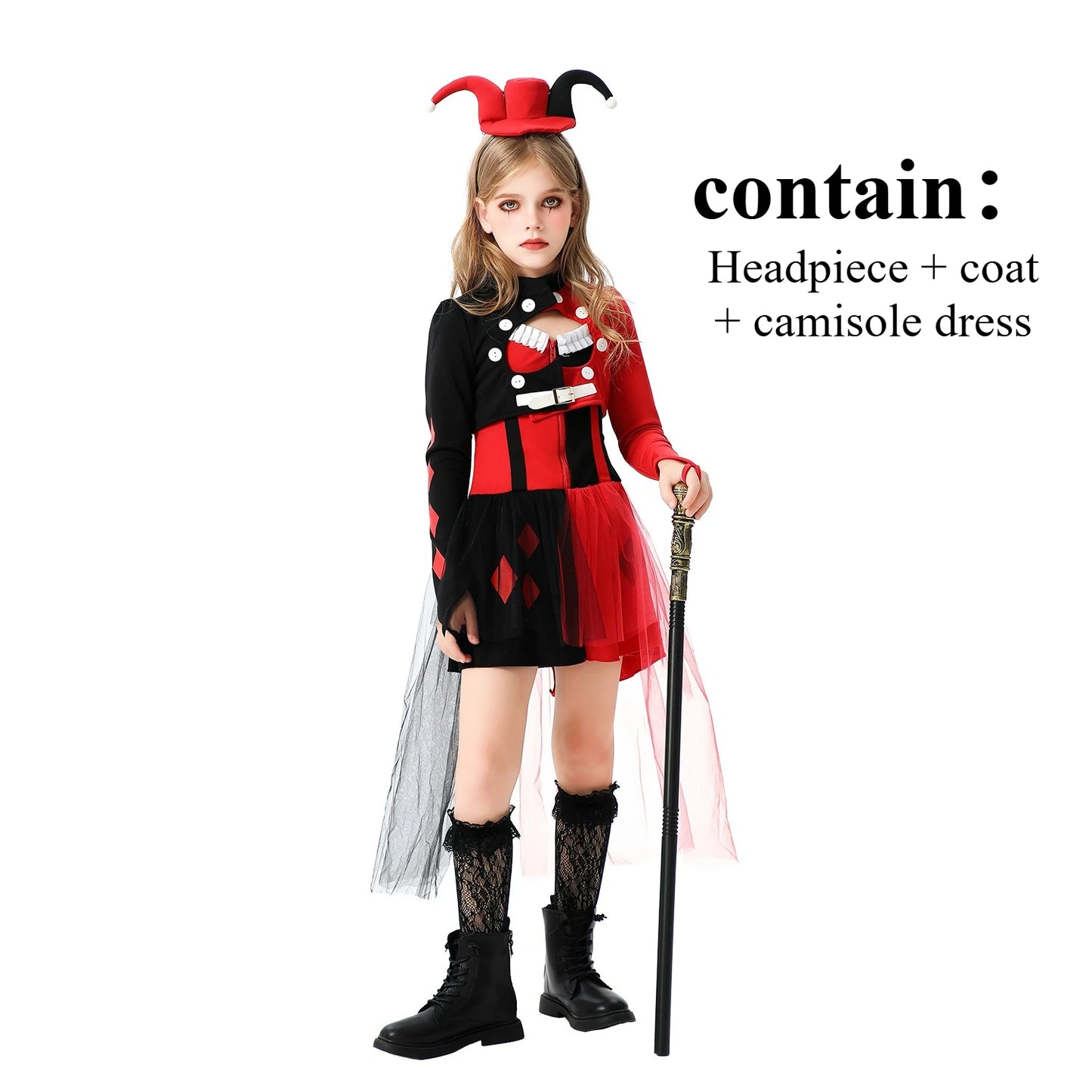 Halloween Cosplay Costumes Horror Clown Dresses Pants Headwear Clothes Sets Carnival Theme Party Role Playing Outfits for Girls
