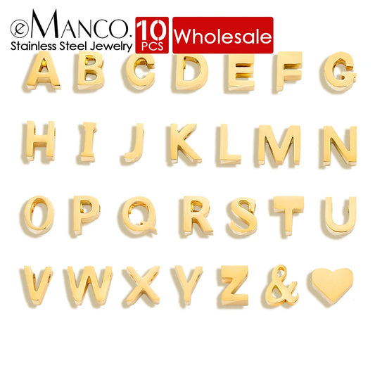 EManco 10PCS Minimalist Style Stainless Steel 26-Letter Pendant for Custom Name Jewelry Commute Social Casual Fashion Accessory