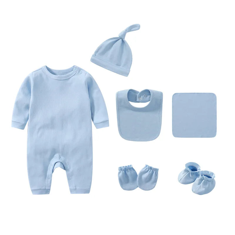 Baby Clothing Boys Girls 6Pcs/Sets Romper Suitable for Newborns Aged 0-3 Months Solid Color 100% Cotton Jumpsuit Baby Set