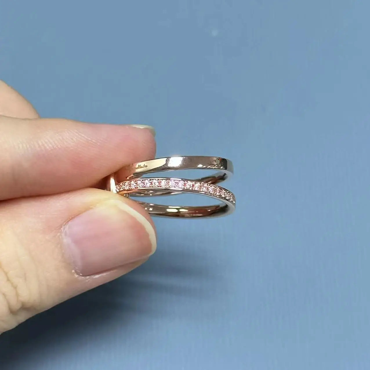 New Elegant P-Together Double-Hoop Zircon Ring Copper With Rose Gold Plated Fashion Jewelry Gift For Women