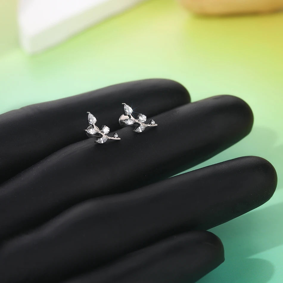 1/5PCS Titanium 16G Tragus Daith Helix Lobe Ear Piercing for Women Leaf Star Zircon Cartilage Stud Earring Piercing Jewelry Gift