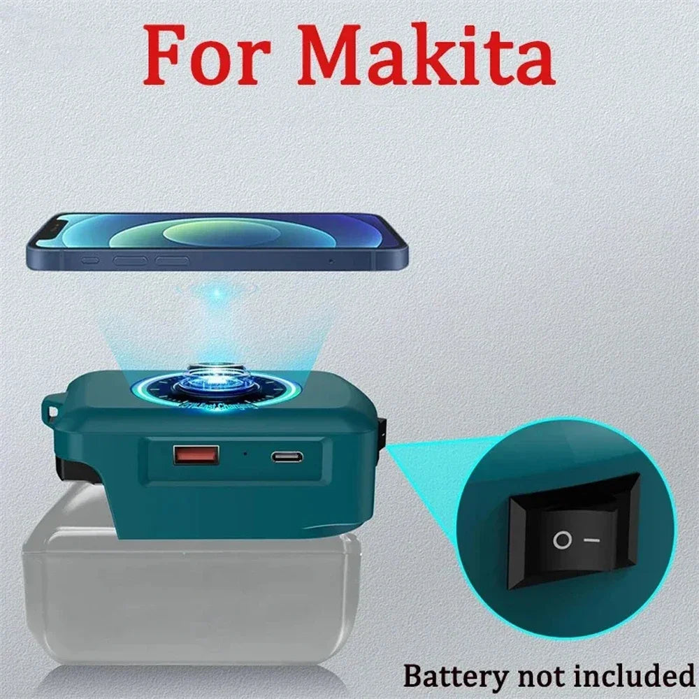Wireless Charger Adapter for Dewalt 20V Battery,15W Max Wireless Charging Adapter with Type C &USB 2.1A Fast Charge Ports