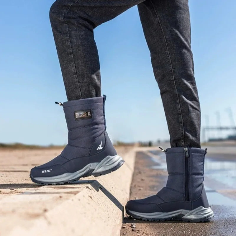 Winter Men's Boots Fashion High-top Casual Cotton Boot Thick Fur Plush Warm Snow Boots Non Slip Platform Boots for Men Botas2025