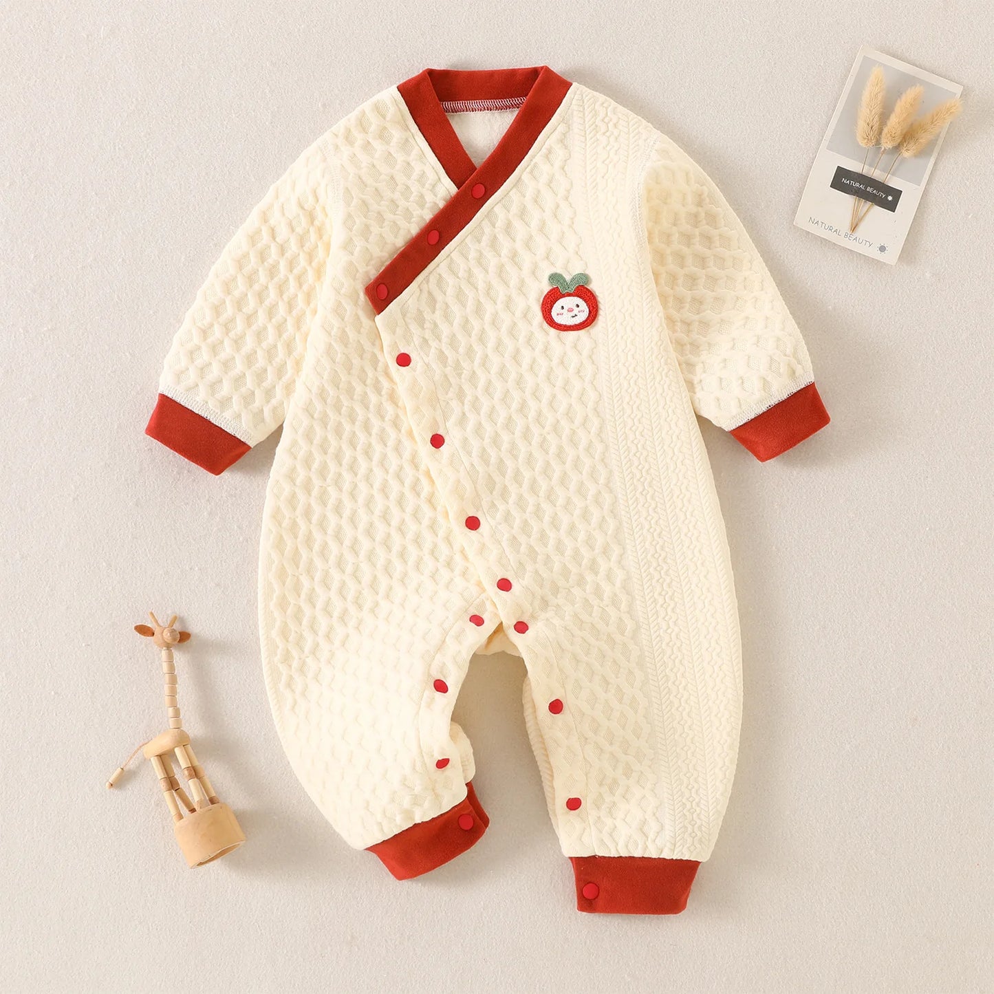 Unisex Baby Thermal Onesie for Autumn Winter Kids Layered Romper with Diagonal Snap Closure, Long-Sleeve Jumpsuit  for 0-12 M