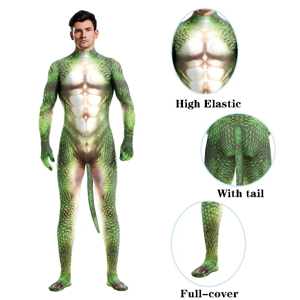 Halloween Cosplay Costume Male Adult Full Cover Elastic Zentai Pet Suit Jumpsuit Print Catsuit Bodysuits with Tail Purim Clothes
