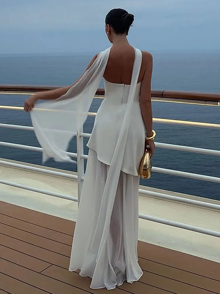 Summer New Women Dresses Streetwear Fashion Ribbon Zippers Split Maxi Dress Solid Sexy Sleeveless Strapless Lady Dress Clothing