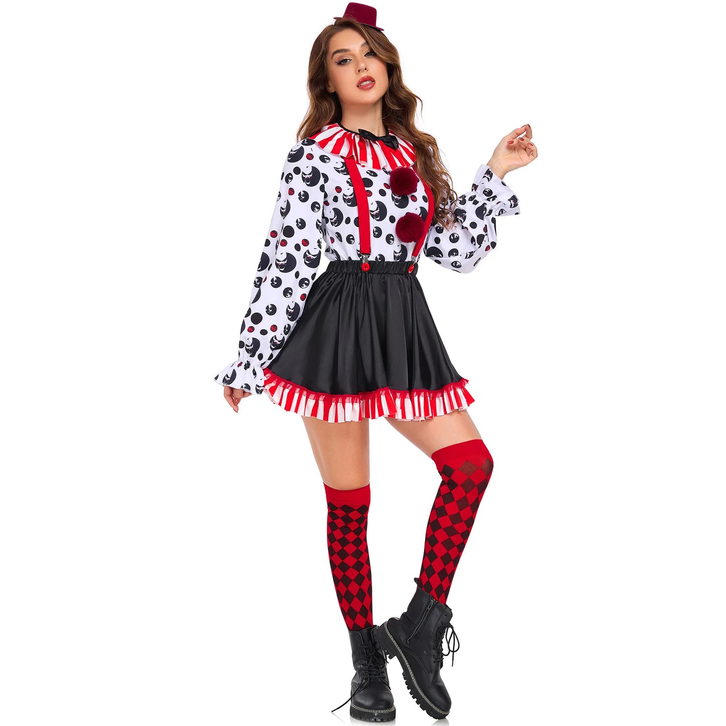Halloween Clown Cosplay Costume Women Dress Suit Acrobatic Performance Outfit Family Look Suit Girl Dress Carnival Party Wear