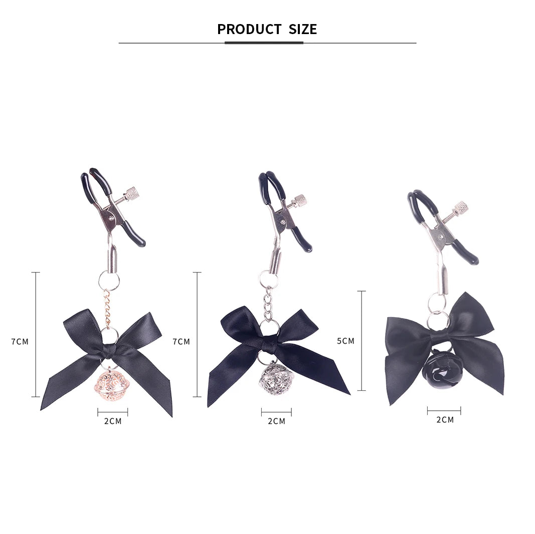 SM Flirting Toy, Nipple Clip with Bell and Bow Knot, Metal Nipple Clip, Nipple Clip with a Little Bel
