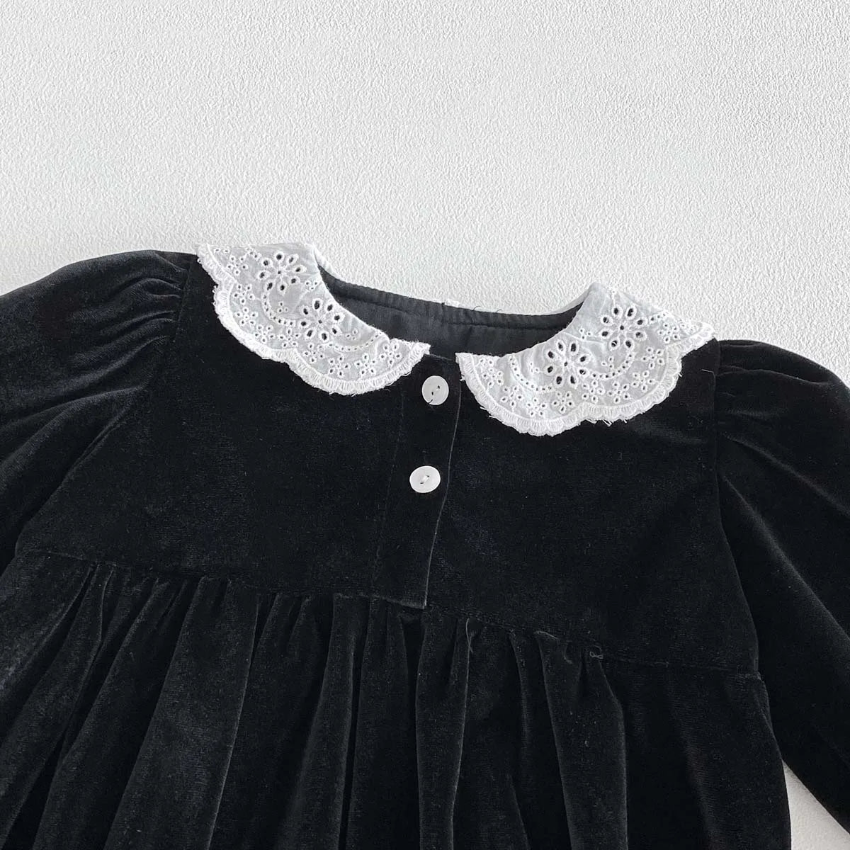 Spring and Autumn Baby Girl Black Lace Crew Neck Jumpsuit, Baby Girl Autumn Long Sleeve Dress Jumpsuit, Very Suitable for Going Out