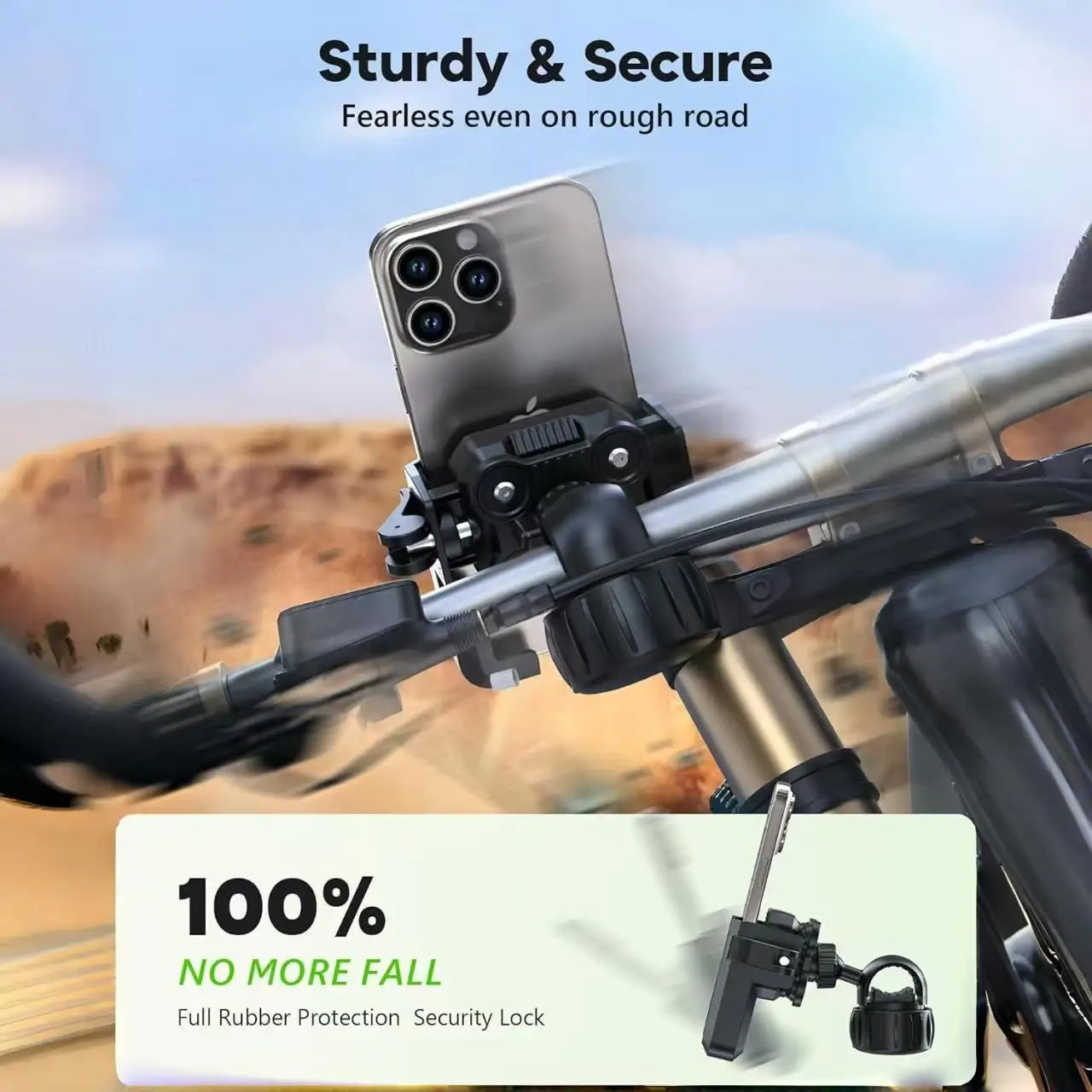 New Motorcycle Phone Mount with Vibration Dampener - 30s Tool-Free Install & Quick Lock, Universal for Bike/MTB, Fit 4-7" Phones