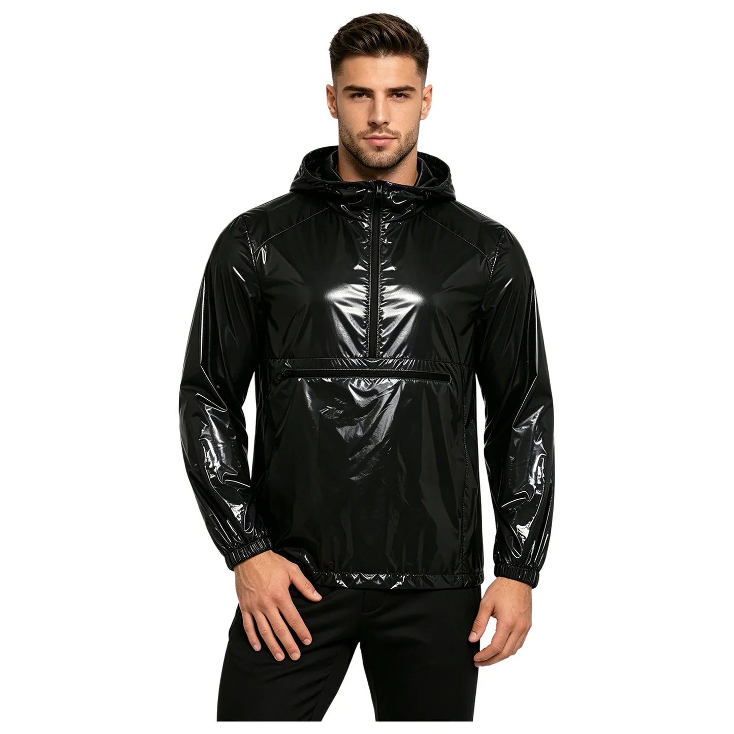 Men Waterproof Hooded Trench Jacket Long Sleeve Hood Outerwear Windbreaker Raincoat fo Hiking Fishing Biking Thermal Windbreaker