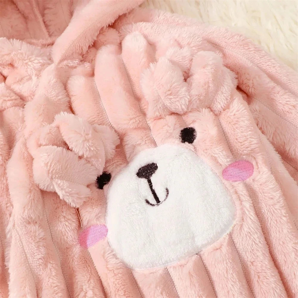 Baby girl Jumpsuit Cute Cartoon  Plush Hooded Winter keep Warm Jumpsuit+Scarf 2pcs 0-24 Months Newborn Cold Resistant Clothing
