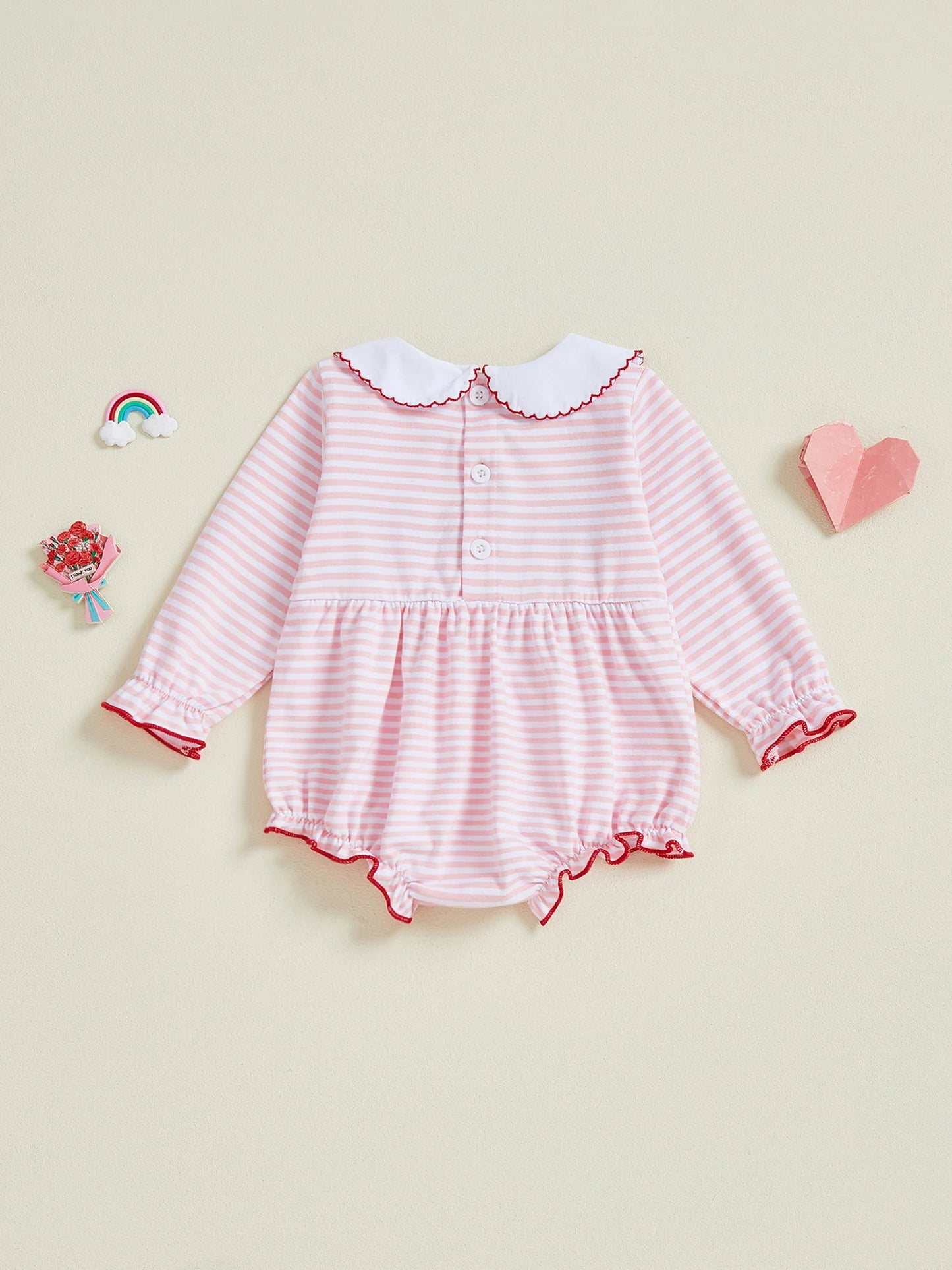 0-18M First Valentines Day Baby Girl Outfit Newborn Heart Smocked Bubble Romper Bodysuit Cute Valentines Day Baby Clothes