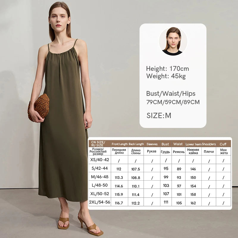 AMII Minimalist Office Lady Dress Women 2025 Summer Female Sleeveless U-neck Solid Adjustable Shoulder Strap Dresses 12542192