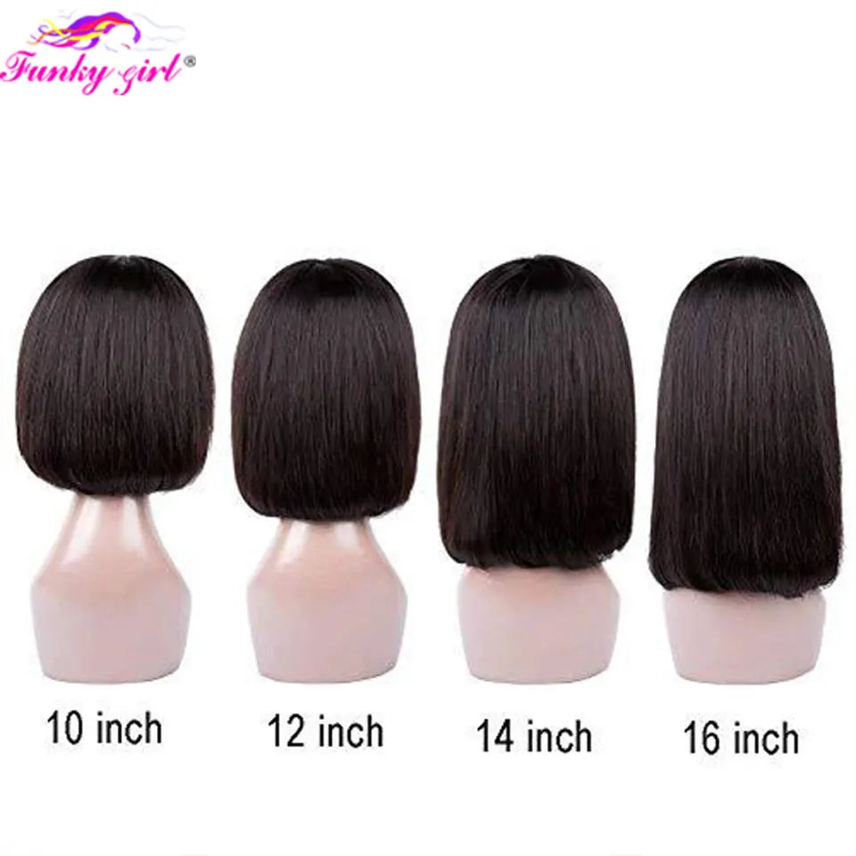 100% Human Hair Wig With Bangs Brazilian Straight Bangs Bob Wigs Full Machine Made Wig For Women Short Bob Wigs 8-16Inch