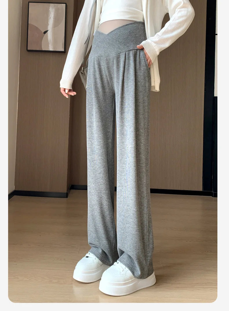 Maternity Pants Spring and Fall Wide-Legged Pants Low-Waisted Glutinous Pants Small Casual Straight Pants Maternity Clothing