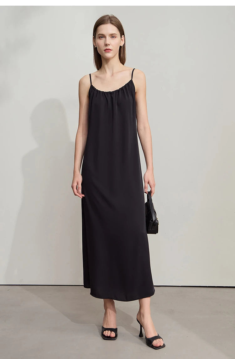 AMII Minimalist Office Lady Dress Women 2025 Summer Female Sleeveless U-neck Solid Adjustable Shoulder Strap Dresses 12542192