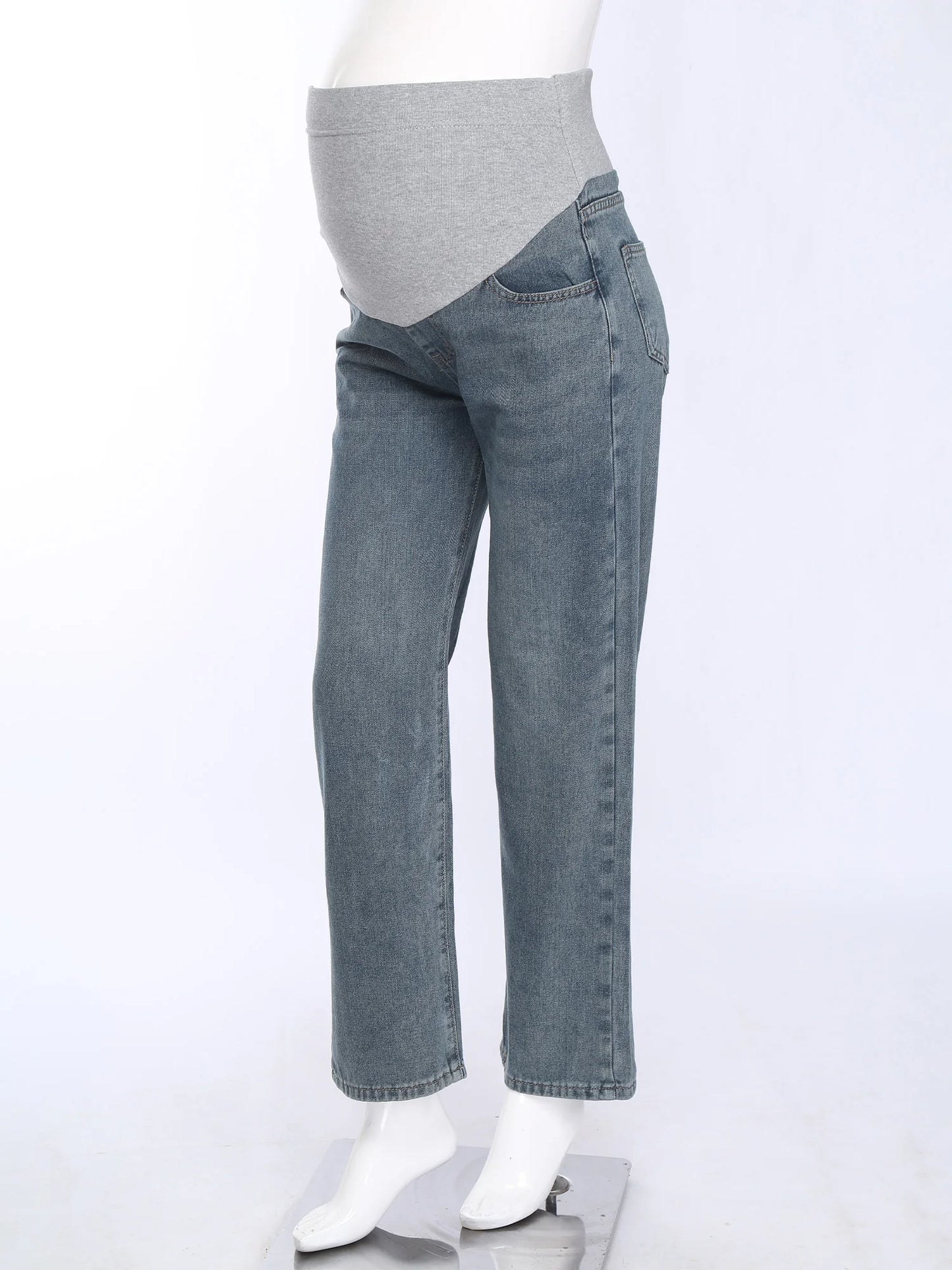 Pregnant Women Fashion Casual Wide-Leg Jeans Adjustable High Waist Belly Support Denim Pants Maternity Clothing for Daily Party