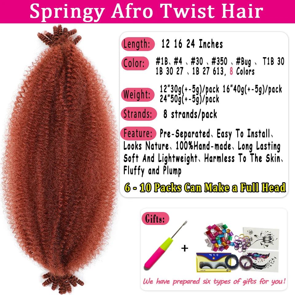 Marley Twist Braiding Hair Ginger Burgundy Ombre Brown Black Springy Afro Twist Hair PreFluffed Spring Twist Kinky Braiding Hair