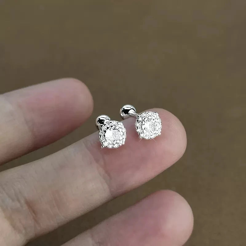 925 Sterling Silver Flash Earrings Shiny Zircon Earrings Female Gold Color Screw Ear Bone Jewelry for Women Fashion Accessories