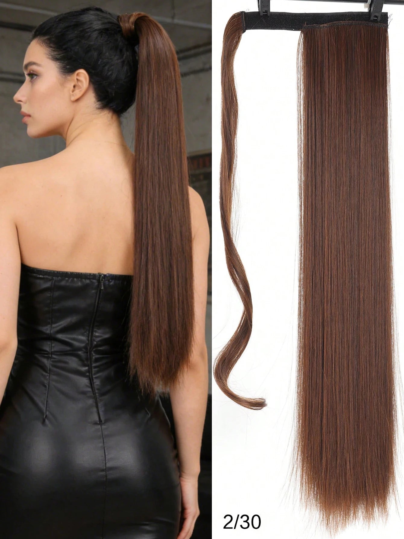 Synthetic Hair 26'' Long Straight Ponytail Wrap Around Ponytail Clip in Hair Extensions Black Hairpiece Headwear 2026