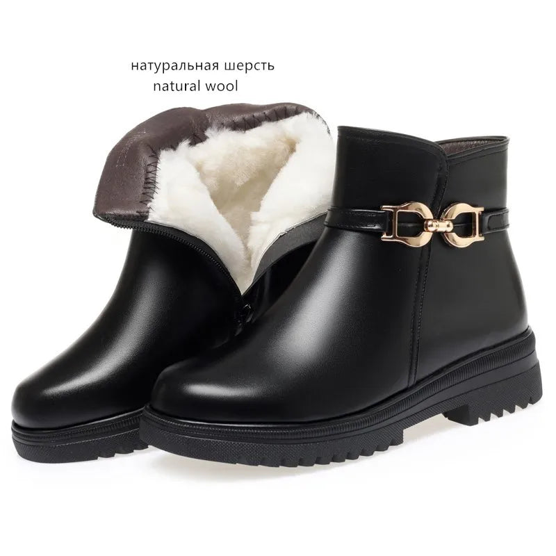 AIYUQI  Women's Winter Shoes Boots Non-slip Large Size 41 42 43 Women's Snow Boots Genuine Leather Warm Wool Mother Boots Women