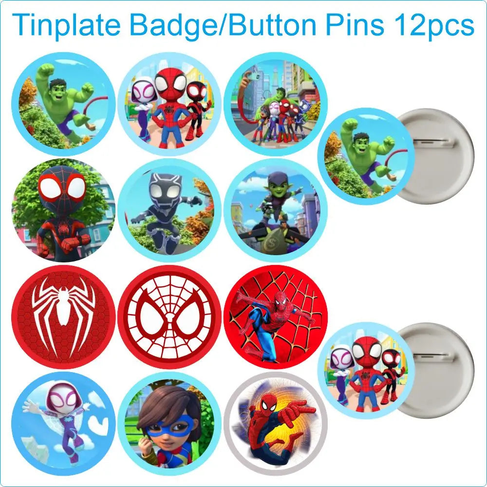 Spiderman Birthday Party Decoration Banner 'Spidey And His Amazing Friends' Silicone Bracelet Tinplate Badge Stickers Gift Bags