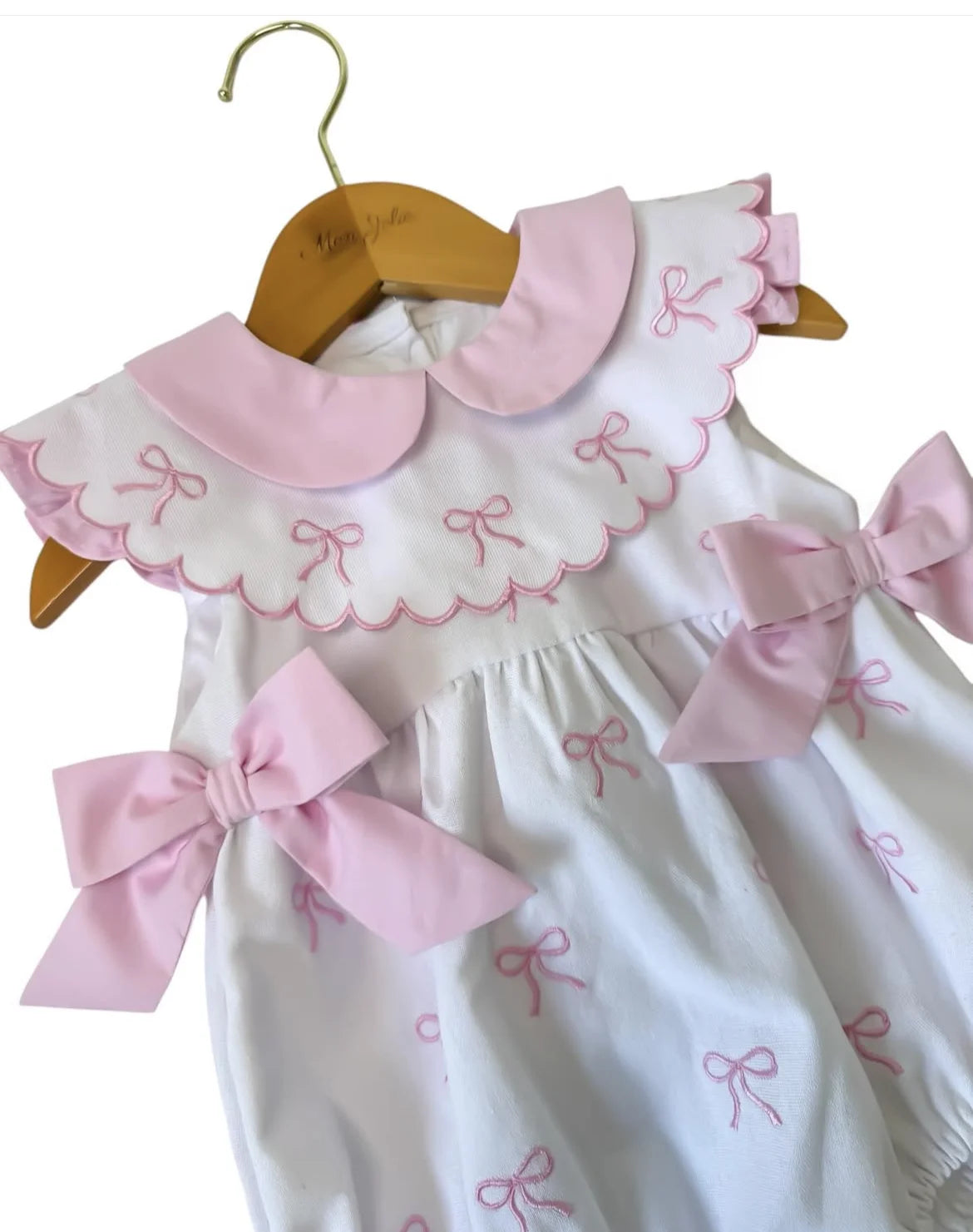0-6Y Girl Pink Bows Embroidery White Romper for Birthday Holiday Party Casual B15