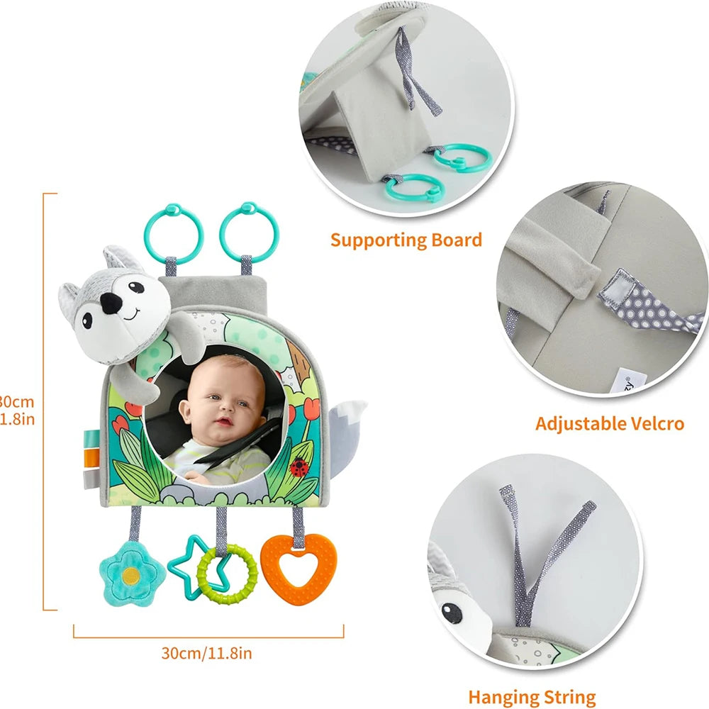 Baby Mirror Car Seat Toys Rear Teether and Crinkle Pape Fun Travel Infant Tummy Time Toys Babies Carseat Toy for Newborns Gifts