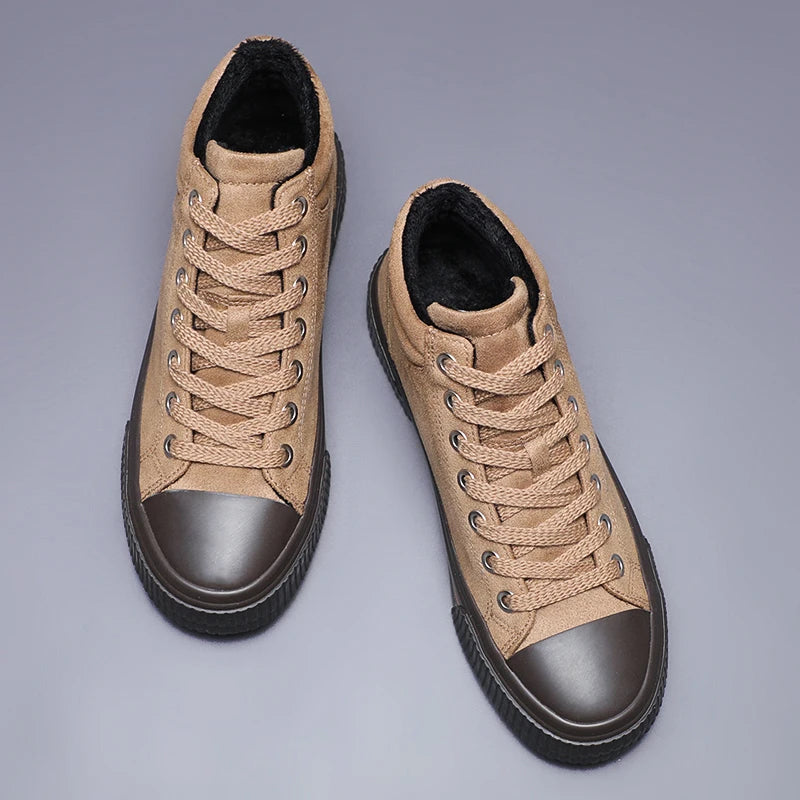 Autumn Men Casual Shoes Suede Leather Warm Shoes Male Lace-up Flats Sneakers Platform British Business Party Dress Boots SS24918
