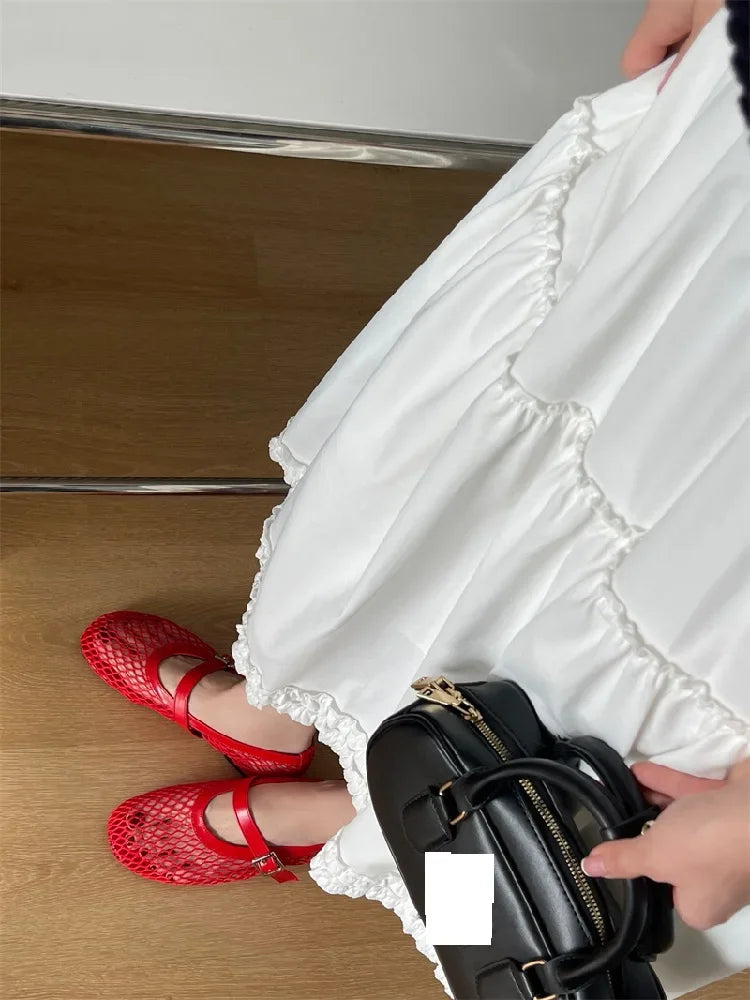 Aneikeh BIG Size 35-43 Jelly Color Fishing Ballet Dance Women's Mesh Buckle Flat Hollow Out Retro Mary Jane Shoes