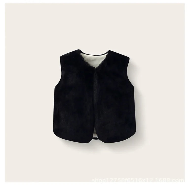 2025 Baby bodysuit Girls' imitation fur vest Children's plush vest Autumn and winter vest Girls' plush thermal vest jacket whole