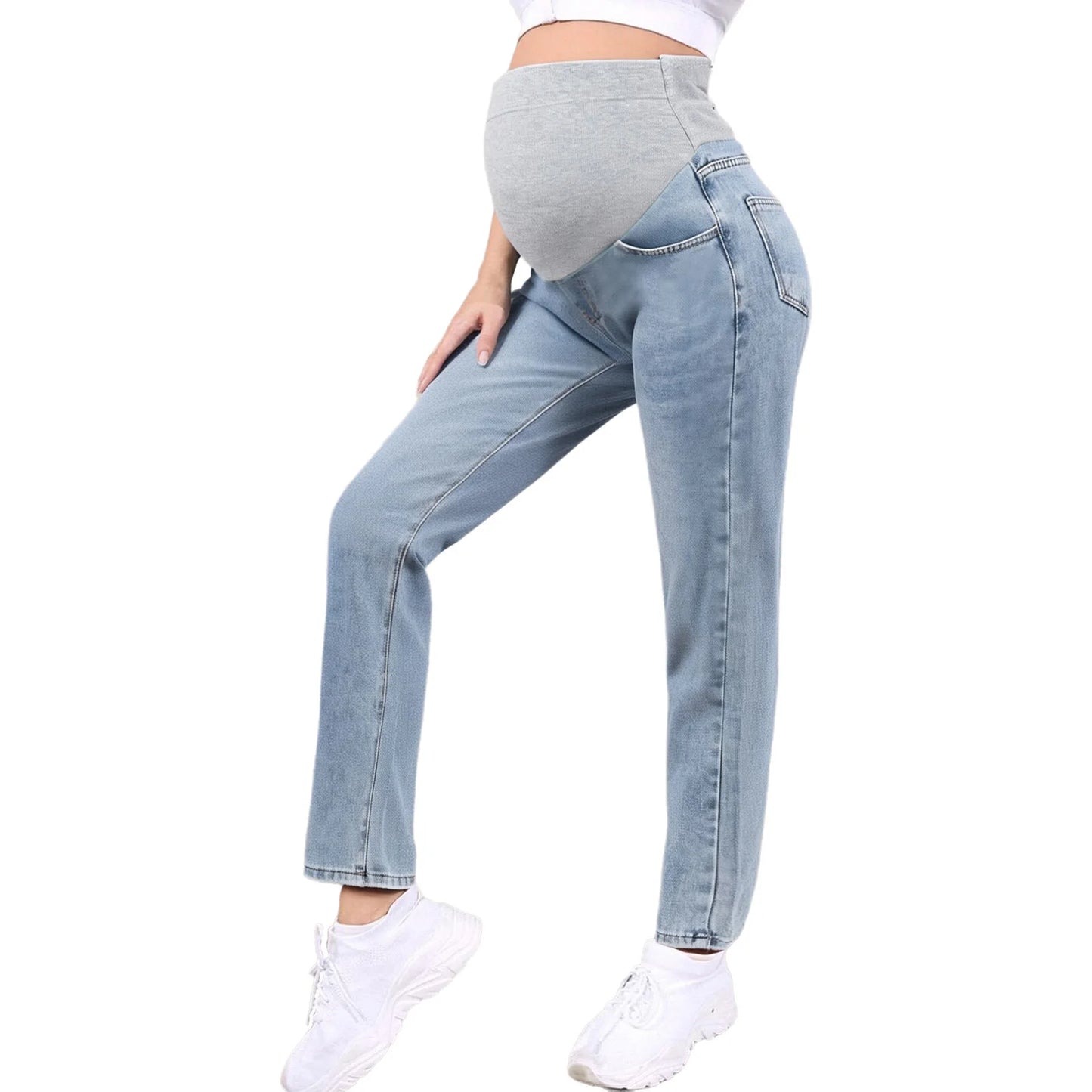 Pregnant Women Fashion Casual Wide-Leg Jeans Adjustable High Waist Belly Support Denim Pants Maternity Clothing for Daily Party