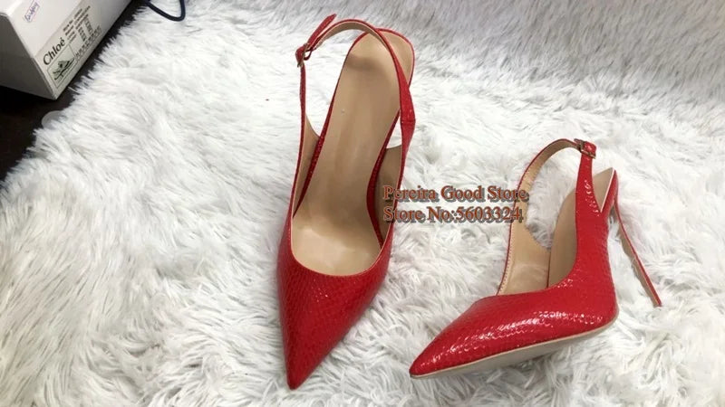 Yellow Snakeskin Slingback Pumps Pointy Toe Shallow Stiletto Heels Dress Shoes Cut-out Heels Women Shoes 12Cm 10Cm 8Cm