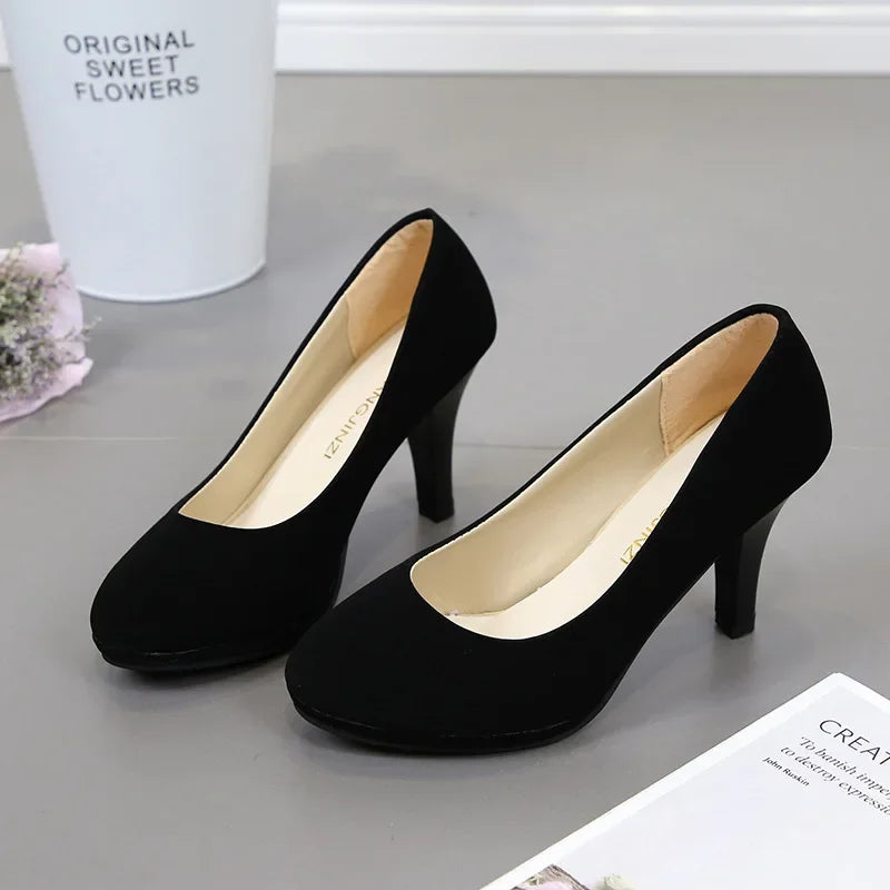 Spring Comfortable Professional Shoes Work Shoes Smart Casual Interview Shoes Women's Shoes Small Leather Shoes Medium Heel Blac