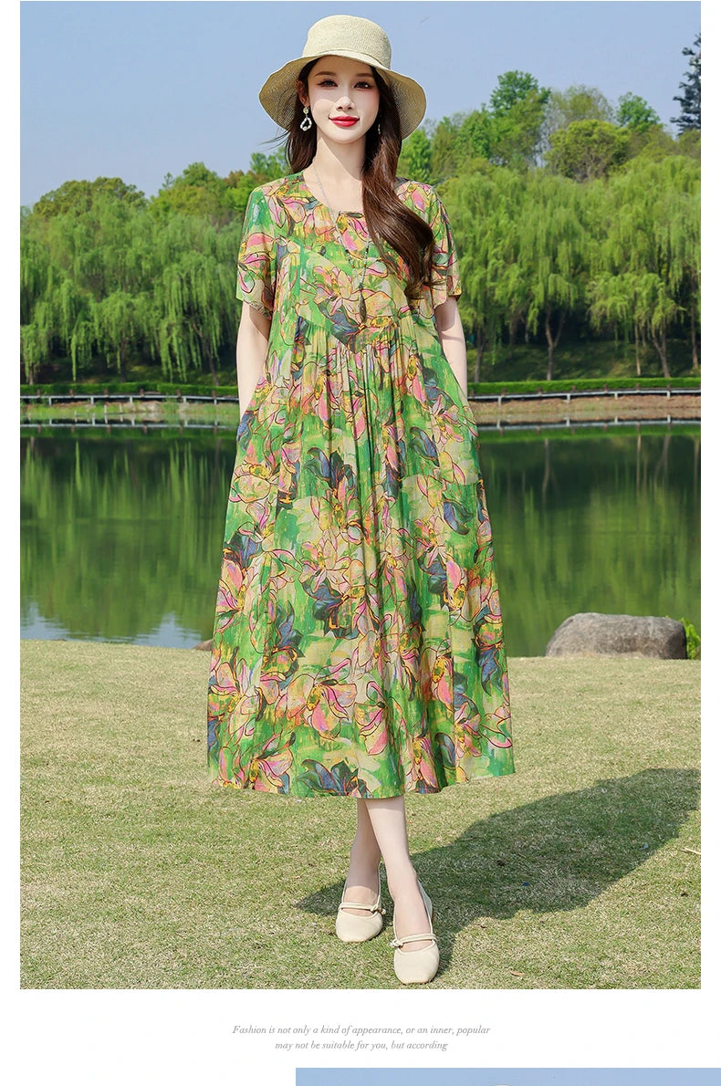 New Fashion Summer Dresses For Women 2025 Elegant Casual Short Sleeve Dress Soild Colour Women Clothing