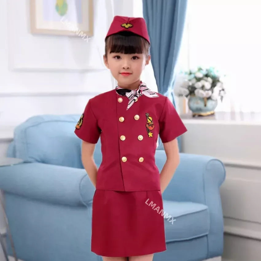 Halloween Pilot Cosplay Costumes For Kids Boys Birthday Gift Girls Flight Attendant Fancy Dress Military Performance Uniform