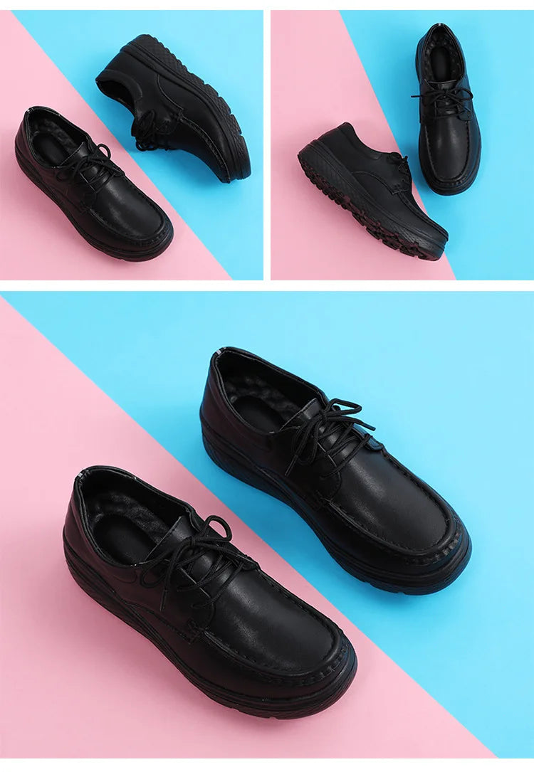 Platform White Shoes Women Casual Comfortable Light Nurse Work Shoes Fashion Slip on Non-slip Loafers Women Genuine Leather Shoe